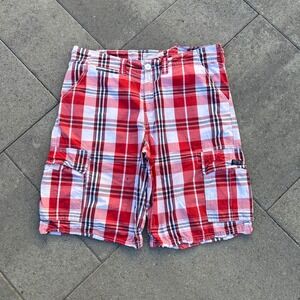 Company Eighty One Mens Plaid Cargo Shorts Red White Black Size 38 Utility